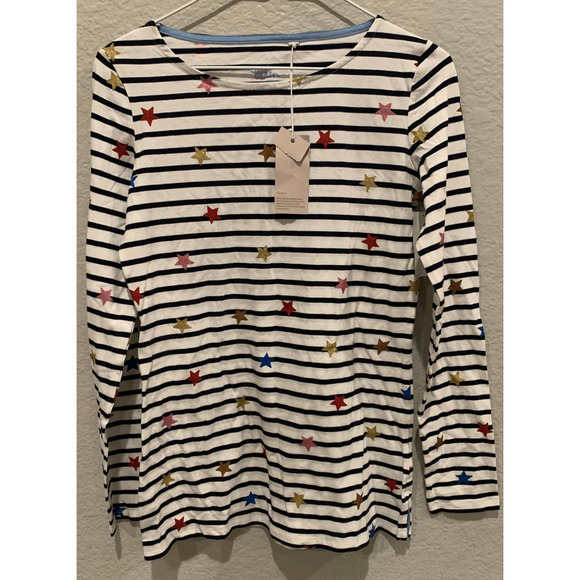 BODEN Christmas Breton Shirt In Multi Glitter Star On Stripe (US/2) - Picture 4 of 7